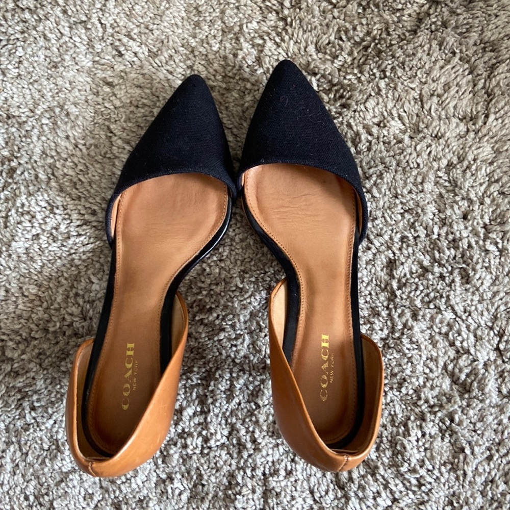 Authentic Coach leather/ canvas pointed toe pump heel